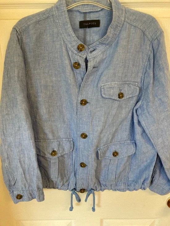 Talbots Light Blue Linen Drawstring Hem Jacket - Picture 1 of 6